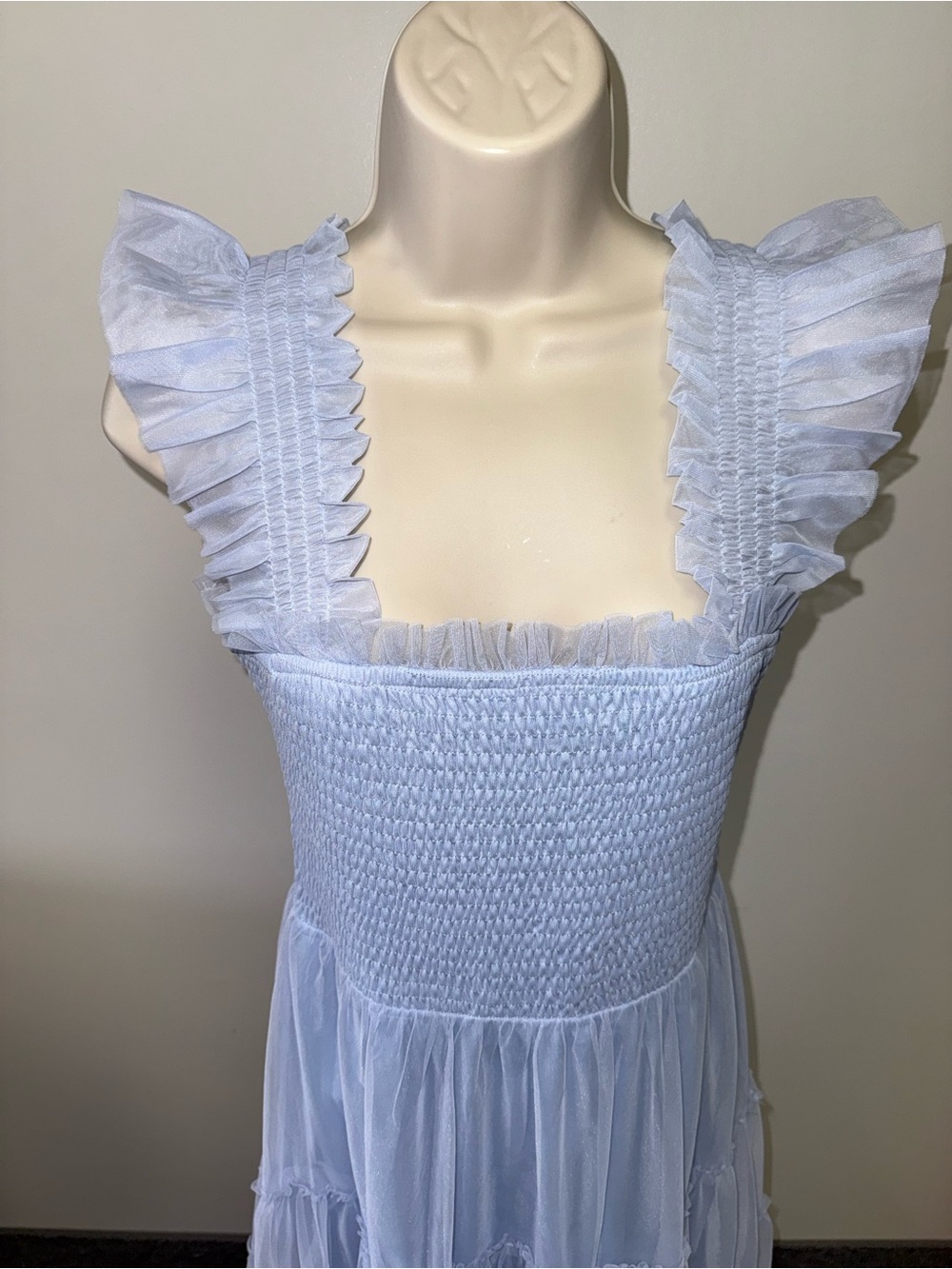 Baltic Born (XS) Light Blue Tiered Ruffle Skirt Tulle Maxi Dress - Picture 3 of 8